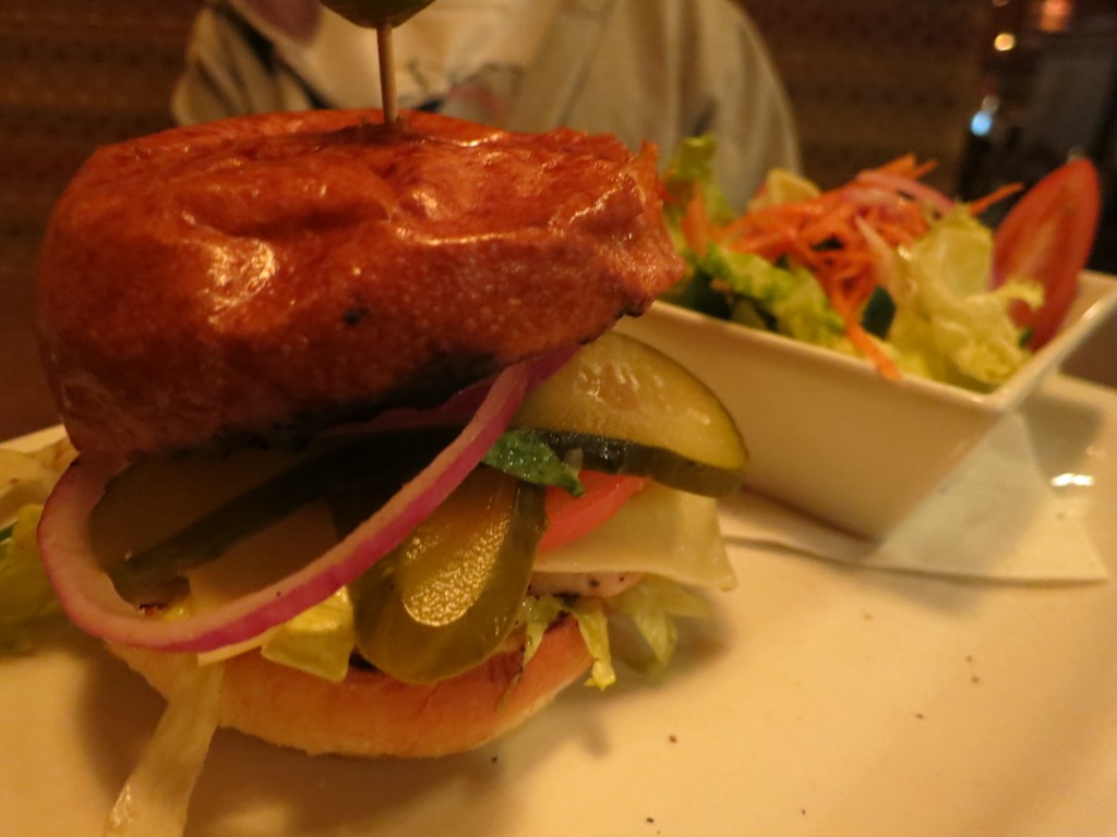 California Turkey Bacon, Swiss cheese, guacamole, red onions, tomato, dill pickle and lettuce