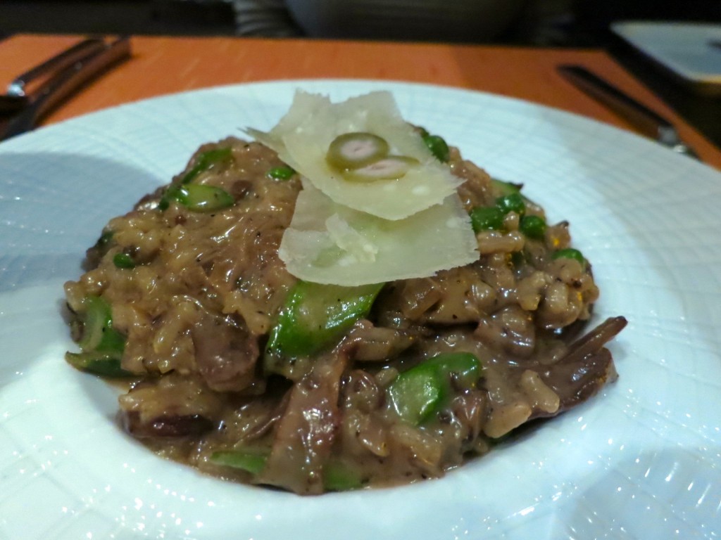 Black Truffle Risotto (vegetarian) mushroom medley / black truffle / asparagus / green peas